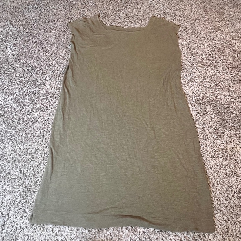 Eileen Fisher Hemp Organic Cotton Shift‎ Dress Olive Green S17HOC